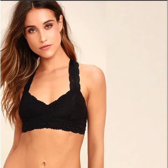 Free People Intimately Black Galloon Lace Racerback Bralette – Scalloped Floral - Picture 1 of 5